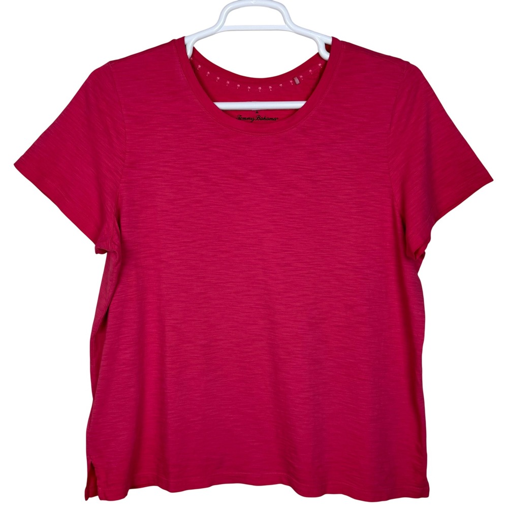 Tommy Bahama Slub Knit Cotton Tee Women XL Coral Pink Coastal Chic Minimalist